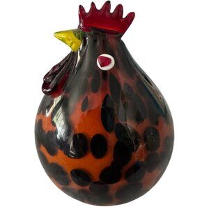 Handcrafted Art Glass Chicken Figurine With Leopard Print Design 5.5" tall